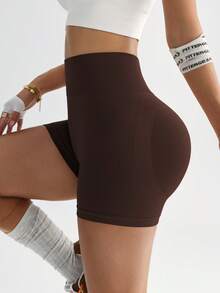 TCVC Pantalones cortos de yoga y casual para mujer, prendas versátiles y amigables con la piel, con alta elasticidad y control abdominal, que levantan el trasero, ideales para yoga tanto en interiores como en exteriores y tiempo libre. - Marrón - Ver 2