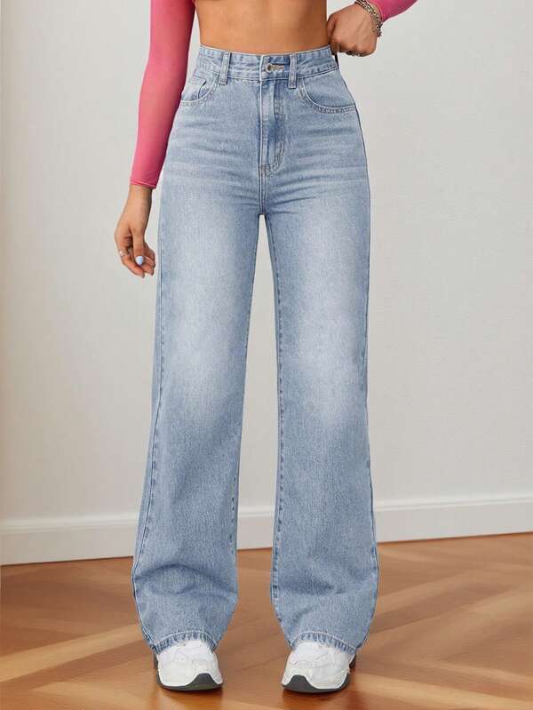 Autumn And Winter Women's Straight-Leg Denim Trousers For Going Out, Long Non-Stretch Fabric, Suitable For Halloween Festival Wear