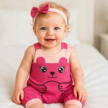 Overalls + Headband Set – Baby Girl Cow Print Size RN To 3 Months - Hot Pink - View 1