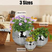 1pc Disco Ball Planter – Mirror Disco Planter With Chain - Silver - View 3