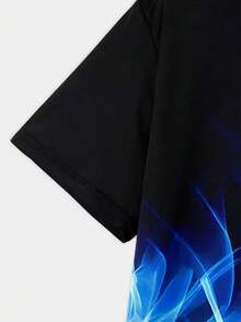 Tricou bărbătesc mărime mare, la modă, cu imprimeu digital strălucitor cu flacără, material din poliester, casual și elegant