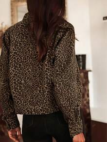 Plus Women's Leopard Print Button Down Casual Long Sleeved Jacket - Multicolor - View 2