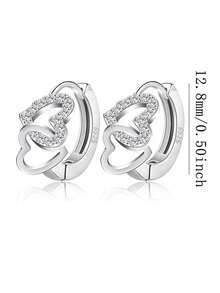 1 pieza Pendientes de botón con forma de corazón de circonita cúbica hipoalergénica de plata de ley 925 para mujeres, adecuado para uso diario y como regalo
