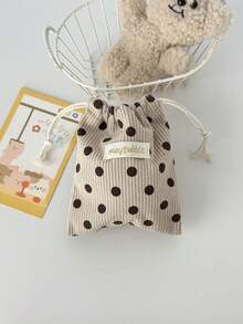 1个灯芯绒花朵/蝴蝶结抽绳袋，可爱多功能收纳袋，适用于化妆品、旅行、居家使用，便携式化妆包，护肤品、珠宝、口红、润唇膏、指甲油、发夹、钱包、卫生巾等，邮轮旅行必备，宿舍必备，生日礼物，伴娘礼物，母亲节礼物，教师节礼物，情人节礼物