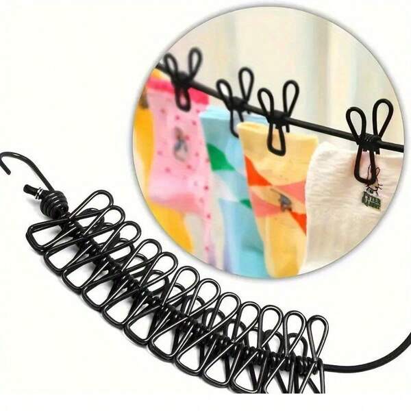 1 set de corde à linge rétractable portable, corde de séchage du linge élastique antidérapante résistante au vent avec 12 pinces, convient pour une utilisation intérieure