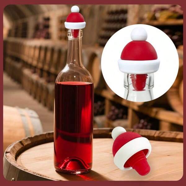1pc Christmas Party Silicone Wine Stopper With Santa Hat, Red Wine Bottle Stopper, Holiday Gift, Creative Wine Preserver