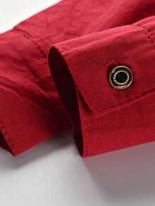 男童休闲纯色长袖衬衫 - 紅色 - 查看 3