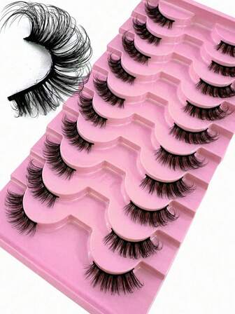 10对交叉卷曲假睫毛，自然柔软假睫毛，浓密卷翘睫毛，3D蓬松细腻睫毛嫁接妆