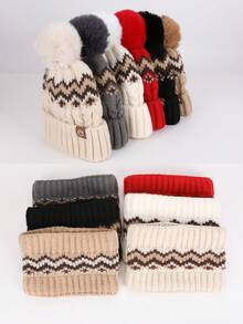 Women's 2 Pieces Beanie Hat And Scarf Set, Warm Lined Thick Knit Earflap Cap For Winter, Suitable For Daily Use Valentines Gift - Multicolor - View 9