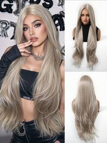 Peruci gri, păr drept, lung, de 32 de inci, cu onduleuri crețe, fără dantelă frontală, sintetice, rezistente la căldură, pentru femei și fete, pentru petreceri zilnice de Halloween, peruci la modă, cadouri perfecte pentru festivaluri pentru doamne