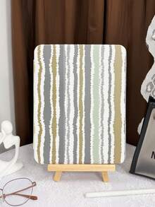 1pc Transparent Pencil Slot 3-Fold Gray Fuzzy Striped Painted Flat Protective Case, Built-In Pencil Slot, 3-Fold Stand, TPU Soft Edge Anti-Fall Wear-Resistant, Magnetic Sleep/Wake, Minimalist/Creative/Personalized/Fun/Cute/Niche IPad 3-Fold Tablet Case With Pencil Slot