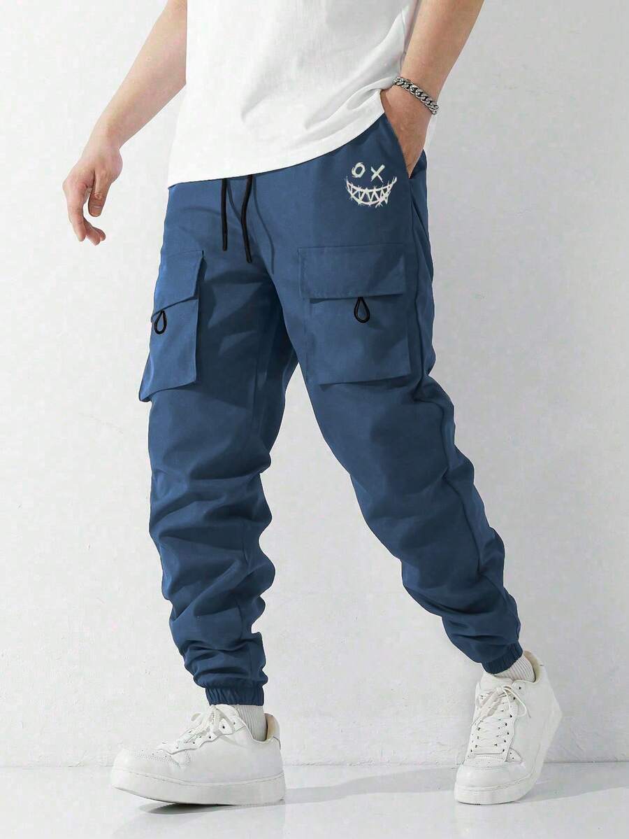 Tween Boys' Casual Drawstring Cargo Pants For Spring, Summer And Autumn - Blue - View 1