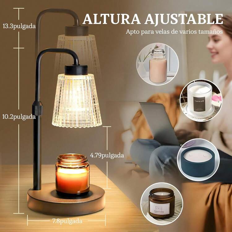 Calentador de Velas Aromáticas, Lampara para Velas Aromaticas con Temporizador y Regulador, Altura Ajustable Candle Warmer, Vidrio Rayado Transparente (con 2 Bombillas) - 1 - Añade 3