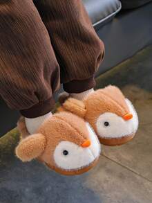 1 Pair Kids Plush Slippers, Cartoon Cute Soft Bottom Penguin Fur Toddler House Slippers, Winter - Brown - View 4