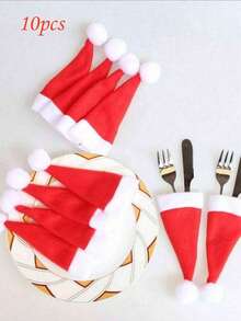 10/20 pièces Chapeaux de Noël mini gris/rouges, set de couteau et fourchette de chapeau de Noël, décoration de table de fête, décoration de centre de table à dîner