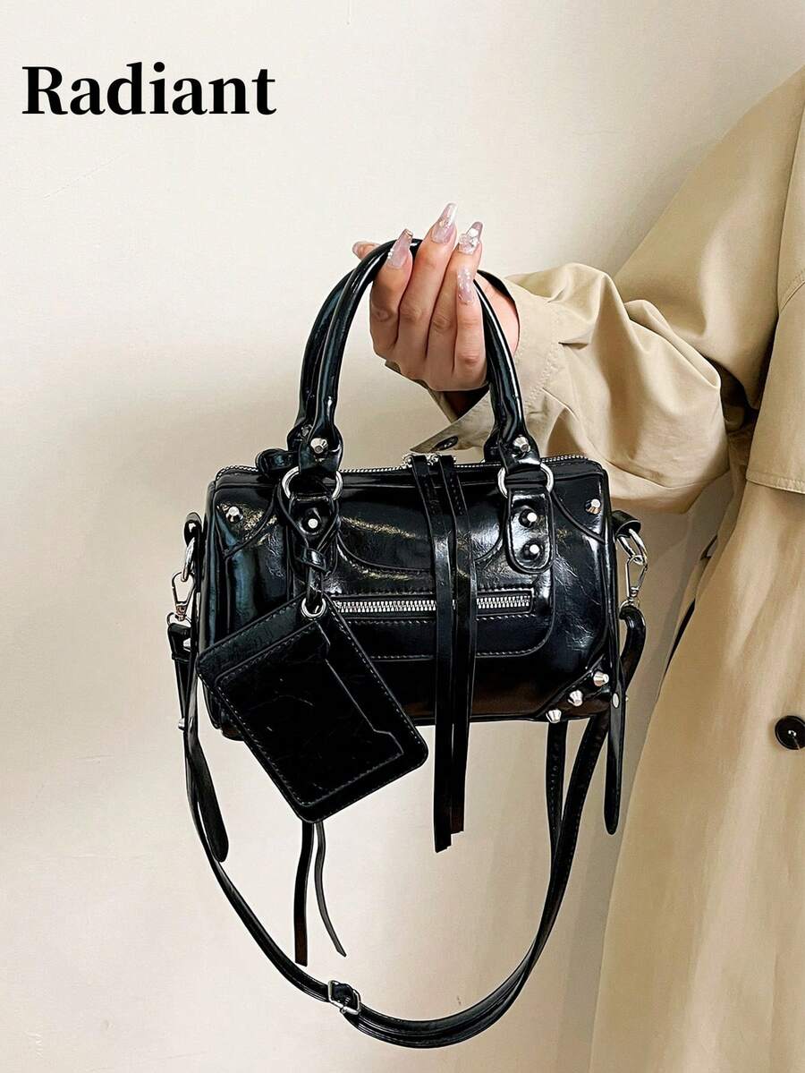 Women's Bag 2025 New Style High-End Sense Shoulder Crossbody Rivet Boston Pillow Bag