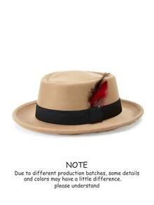 1 pieza Sombrero Fedora de fieltro con cinta a cuadros y adorno de plumas, elegante para uso diario y festividades - Sombrero de copa 2 - Ver 22