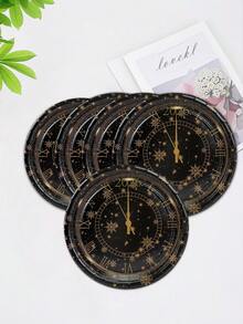 10pcs/20pcs/50pcs Black And Golden 2026 Happy New Year Party Plates 9" 7" Happy New Year And Golden Snowflake Round Cake Dessert Plates Dinner Food Plates Dinnerware Snack Tray New Years Eve Bash Party Supplies Decorations - Black - View 5