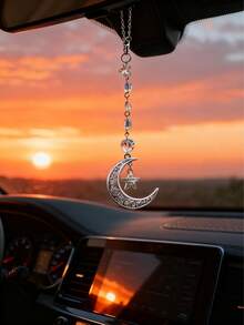 Car Pendants-Car Accessories Pendants 1pc Hollow Moon Star Car Hanging, Crystal Beaded Car Ornaments Crystal Sun Accessories Home Decoration - Star and Moon - View 2