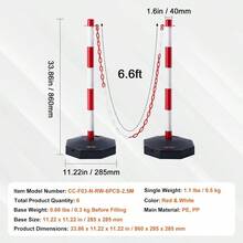 Adjustable Traffic Delineator Post Cones 6 Pack Traffic Safety Delineator Barrier With Fillable Base 6.6FT Chain For Traffic Control Warning Parking Lot Construction Caution Roads RedWhite - RedWhite - View 7