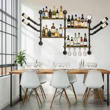 UNHO Wine Rack Wall, Corner Bottle Rack Wine Bottle Holder With Shelves Wine Glass Holder, Industrial Design, Ideal For Home, Bar, Kitchen And Restaurant - Black - View 5