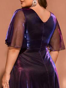 Women's Elegant Ombre Cocktail Party Dress, Formal Maxi Gown With High Slit, Criss-Cross Ruffle Hem, Metallic Fabric, Suitable For Formal Events, Weddings, Graduations, Concerts, Spring/Summer/Autumn - Purple - View 9