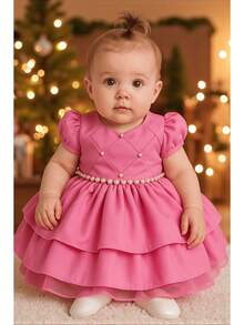 Baby Girl Party Princess Dress Puff Sleeve Appliqued Pearl Layered Skirt Tulle Light Fabric Flared Luxury Elegant Marked Waist Sash Pearls Classic Model Charming Look Sophisticated Clothing Delicate Appearance Impeccable Finish Soft Touch High Quality Shine Comfortable Baby Clothing Ideal For Baptism Birthday Wedding Christmas New Year Ceremony Special Gift Photo Shoot Baby Princess Look Timeless Piece  Style Feminine Look Easy To Wear Careful Sewing Secure Closure Beautiful Modern Glamorous Children's Clothing Festive Look Stylish Girl Refined Appearance Highlight Important Occasion Commemorative Clothing Striking Presence Complete Look Charming Baby Piece That Transmits Sweetness And Sophistication Clothing That Shines And Enchant Mothers And Guests - 淺粉色 - 查看 10
