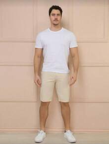 Men's Bermuda Shorts, Colored Twill, Premium Jeans, Various Colors - 米色 - 查看 6