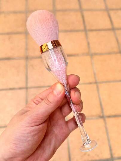 1 peça de pincel de pó para unhas em formato japonês com strass rosa e cabo transparente, pincel de cerdas macias para maquiagem, blush, pó, base, rosto profissional, cabeça redonda, pó solto, pelo sintético ultramacio