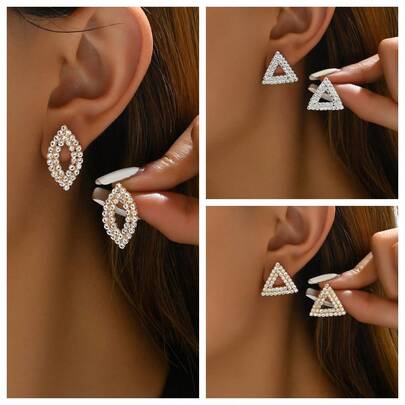 زوج أنيق وأنيق من أقراط الأذن المرصعة بالكريستال الهندسي الجديد، هدية عيد ميلاد يومية عادية للنساء