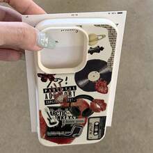 1pc Retro Vintage Red Lips & Butterfly Vinyl Record Collage TPU Phone Case Compatible With Iphone 17/17 Pro/17 Air/17 Pro Maung, Redmi Phones - White - View 3