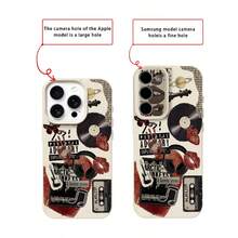 1pc Retro Vintage Red Lips & Butterfly Vinyl Record Collage TPU Phone Case Compatible With Iphone 17/17 Pro/17 Air/17 Pro Maung, Redmi Phones - White - View 7