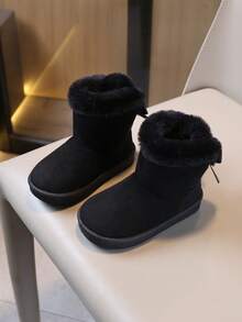 Fashionable New Kids Snow Boots, Girls Bow Ankle Boots, Thick Warm Boots, Non-Slip Soft Bottom Children Boots For Winter - Black - View 3