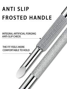 Empujador de cutículas oblicuo de doble cabeza de acero inoxidable de alta calidad, mango mate antideslizante, herramienta de manicura para limpieza de uñas y cuidado de cutículas