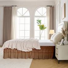 Multi-Layer Ruffle Bed Skirt 16 Inch Drop, 2 Layer Elastic Wrap Around Bed Skirts For Twin Full Queen King CK Size Bed, Easy To Install Dust Ruffle, Machine Washable Soft Fabric, Double Layers Bedskirt - 棕色 - 查看 5