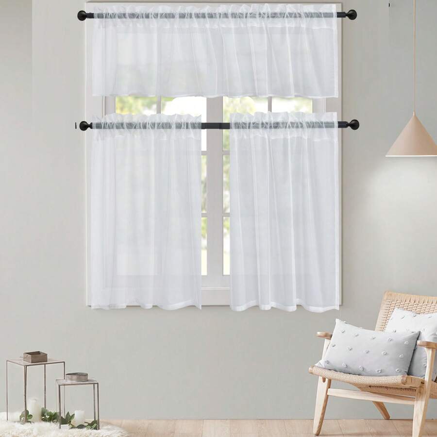 Kitchen Window Curtains - White - View 1