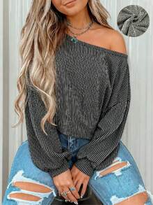 Jednokolorowa damska koszula na jesień, damska bluzka z długim rękawem i odkrytymi ramionami, odpowiednia do noszenia na co dzień, w podróży i na świeżym powietrzu