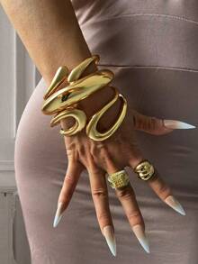 3pcs Luxury Smooth Bangle Bracelet, Gold Water Droplet And Chunky Bracelet Set, Wide Bracelet,For Work, Daily,Party, Banquet, Ball Decor,Vintage And Unique Bracelets For Women's