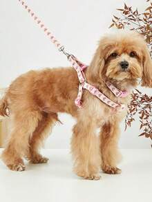 Bộ dây đeo cổ và dây dắt chó bằng polyester hình trái tim dễ thương, thích hợp cho các giống chó nhỏ như chó Teddy Bear khi sử dụng ngoài trời (không thích hợp cho chó lớn). - Hồng - Xem 3