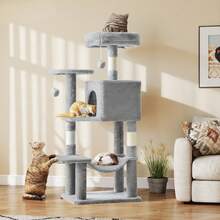 Large Multi-Level Cat Tree, 44 Inches Tall With Sisal-Covered Scratching Posts, Condo, Hammock, Dangling Ball, And Extended Platform For Cats To Play And Sleep - Light Grey - View 1