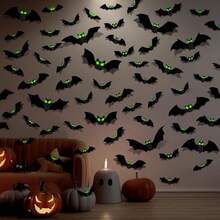 96 piezas de decoración de murciélagos 3D de Halloween, Kit de decoración de Halloween Luminosas Murciélagos, calcomanías de pared de realistas de PVC, decoración de fiesta de Halloween,2025 - luminosa-96pcs - Ver 4