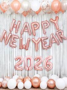 16 件/套 - 16 英寸 2026 新年快乐铝箔气球套装，16 英寸金色、玫瑰金色、银色、黑色 2026 新年快乐铝箔气球，适用于新年主题、圣诞主题派对装饰、新年前夜、室内和室外装饰、家居装饰、商场庆祝、节日派对用品，2026 新年快乐气球套装 - 彩色 - 查看 9
