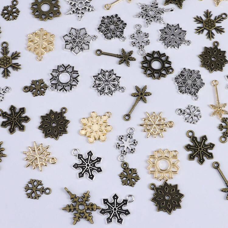 20pcs Christmas Alloy Snowflake Pendants, Gold, Silver, Antique Green Snowflake Styles, DIY Jewelry Charms, Bracelet, Earring Craft Making - Multicolor - View 2
