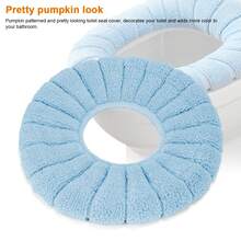Ultra-Soft Pumpkin Toilet Cover Cozy Plush Seat Stretchy Elastic Toilet Lid Cover Cute Bathroom Decor - 藍色 - 查看 5