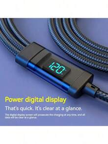 3 In 1 Intelligent Digital Display Data Cable 120W Fast Charging Suitable For  Compatible With Iphone 17/17Pro/16 / 16pro / 16pro Max / 16plus / 15 / 15pro / 15plus / 15promax, Compatible With Samsung, Mobile Phone Flash Charging 6A Data Cable With LED Screen,MFI Certified Multi-Charging 3-In-1 Cables,Perfect For Compatible With Iphone, Android Phones, And Tablets Unleash The Power With Our 120W USB Type-C Charger Cable, AC To Phone + Type C, Built To Endure And Charge Swiftly!,3-In-1 120w Fast Charging Usb Cablebold 3A Usb Fast  Type C Micro Charger Cable For Ios Compatible With Iphone Android,120W Super Fast Charging Data Cable That Combines Three Functions In One, Suitable For Compatible With Iphone, Type-C, Android Phones.Birthday Gift,Halloween Gift,Christmas Present - Black - View 5