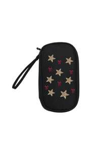 1 pièce Sac de rangement à fermeture éclair à simple couche avec un cordon, imprimé d'un motif d'étoile à cinq branches et d'un nœud rouge. Sac de rangement multifonctionnel, pour câbles de données, écouteurs, sac de rangement portable pour les voyages