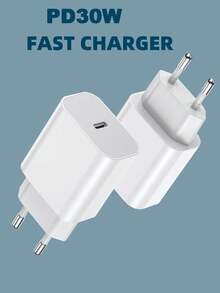 1-2pcs PD 30W Fast Charging EU Plug Adapter Compatible With IPhone 17 Pro Max/17 Pro/17 Plus/17/16/15/14/13/12/11/XS/XR/8/7/6, S25/S24/S23/S22/S21 Ultra Plus, Series - EU C Type Plug(220-240V) - View 1