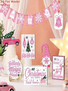 16 件粉色圣诞木制雪人托盘套装收纳装饰 - 相信季节驯鹿雪花铃铛艺术品，矮人卡车鹿松树 - 室内/室外桌子中心装饰，家居装饰，节日派对墙壁窗户阳台花园装饰，送给朋友的最佳礼物（不含托盘） - 查看 5