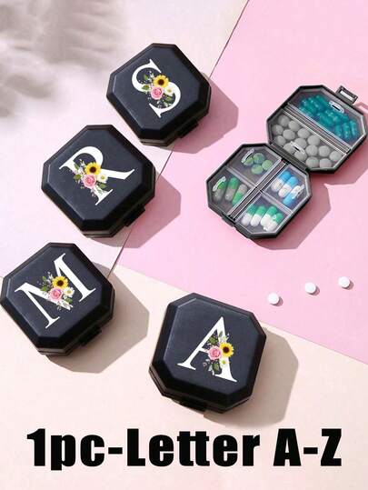 Portable Compartment Pill Box, Rose, Daisy, Sunflower, A-Z Letter Pattern, Portable Medical First Aid Kit, 6-Compartment Capsule Storage Box, Travel Pill Box, Pill Box, 6-Grid Tablet Organizer, Travel Mini Pill Box, Moisture-Proof Pill And Vitamin Container Dispenser, Medication Storage Bag, Travel Medicine Organizer, Outdoor Travel Essentials