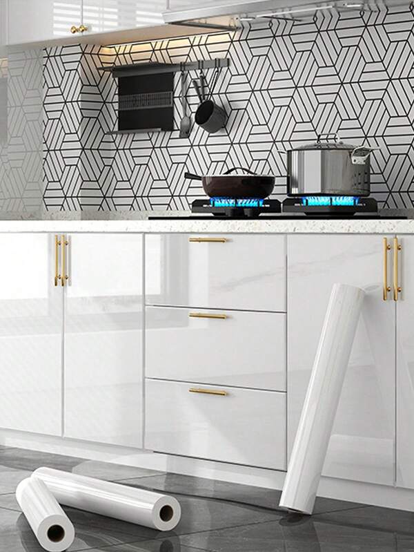 Papel tapiz blanco perla impermeable, a prueba de humedad y a prueba de aceite, autoadhesivo y removible, para renovación de gabinetes y muebles, adecuado para gabinetes de cocina, puertas de armario, decoración de encimeras, película protectora para paredes de cocina